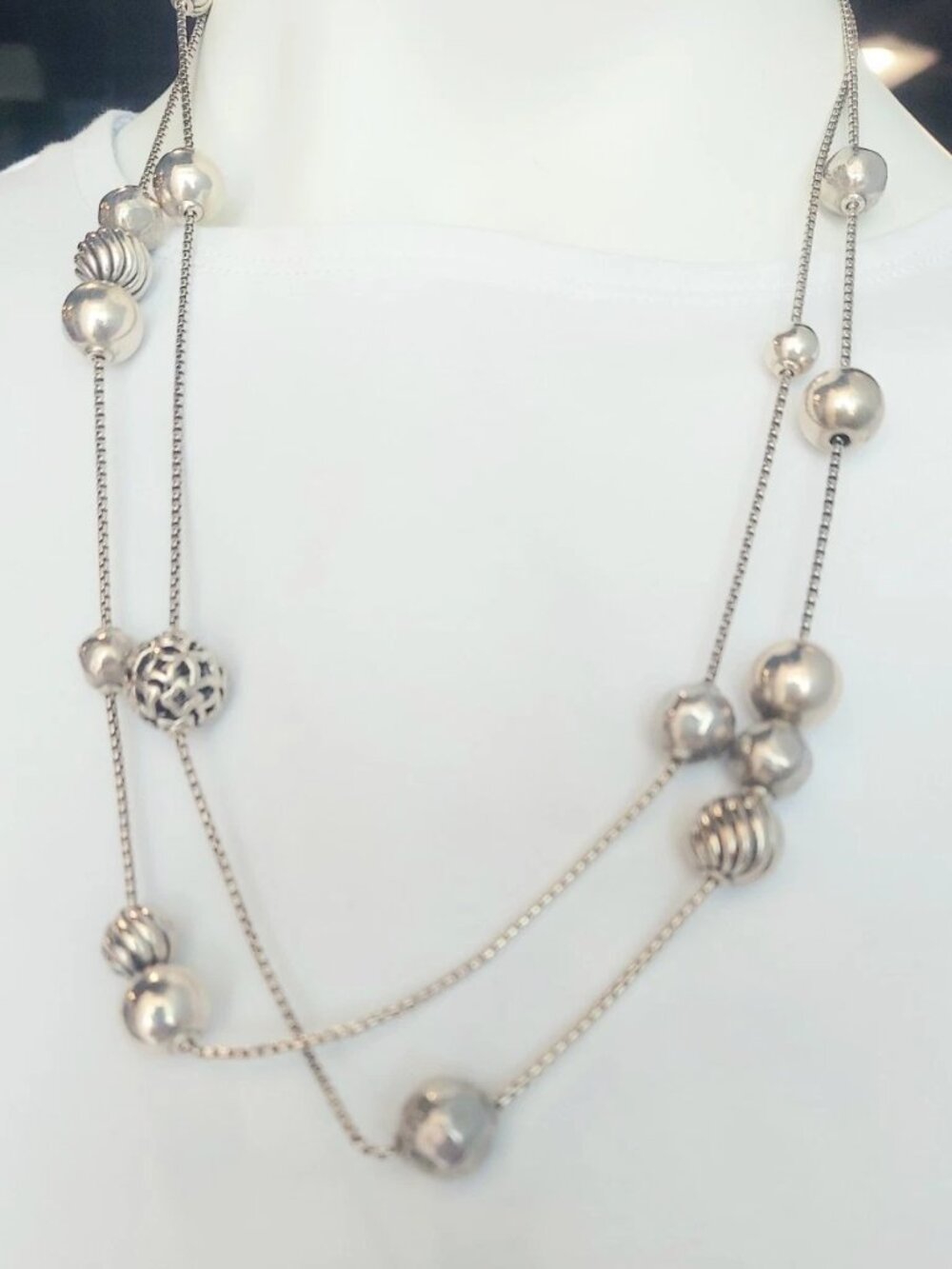 David Yurman Silver Elements Station Box Chain Necklace